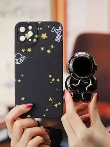 Star Pattern Phone Case With Stand-Out Phone Grip - Black - View 6