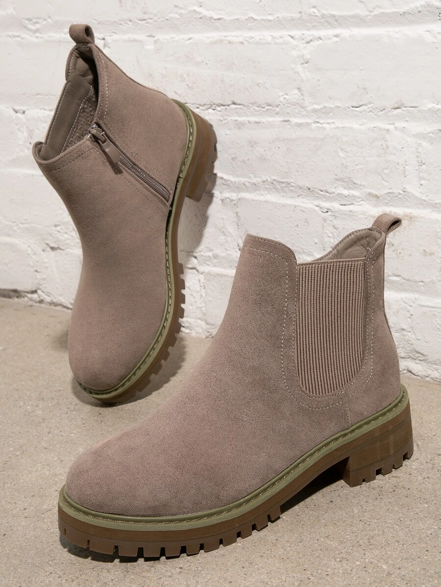 Low Block Heel Chelsea Boots - Mocha Brown - View 1