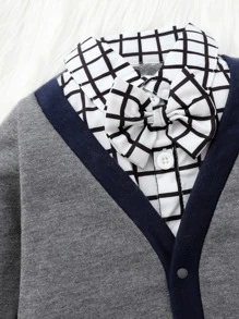 Baby Boy Plaid Bow Contrast Trim Dual Pocket 2 In 1 Jumpsuit - Dark Grey - View 3