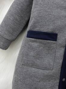 Baby Boy Plaid Bow Contrast Trim Dual Pocket 2 In 1 Jumpsuit - Dark Grey - View 5