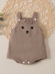 Baby Cartoon Graphic 3D Ears Design Knit Bodysuit - Mocha Brown - View 1