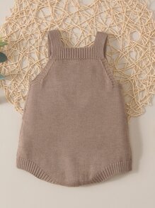 Baby Cartoon Graphic 3D Ears Design Knit Bodysuit - Mocha Brown - View 2