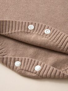 Baby Cartoon Graphic 3D Ears Design Knit Bodysuit - Mocha Brown - View 4