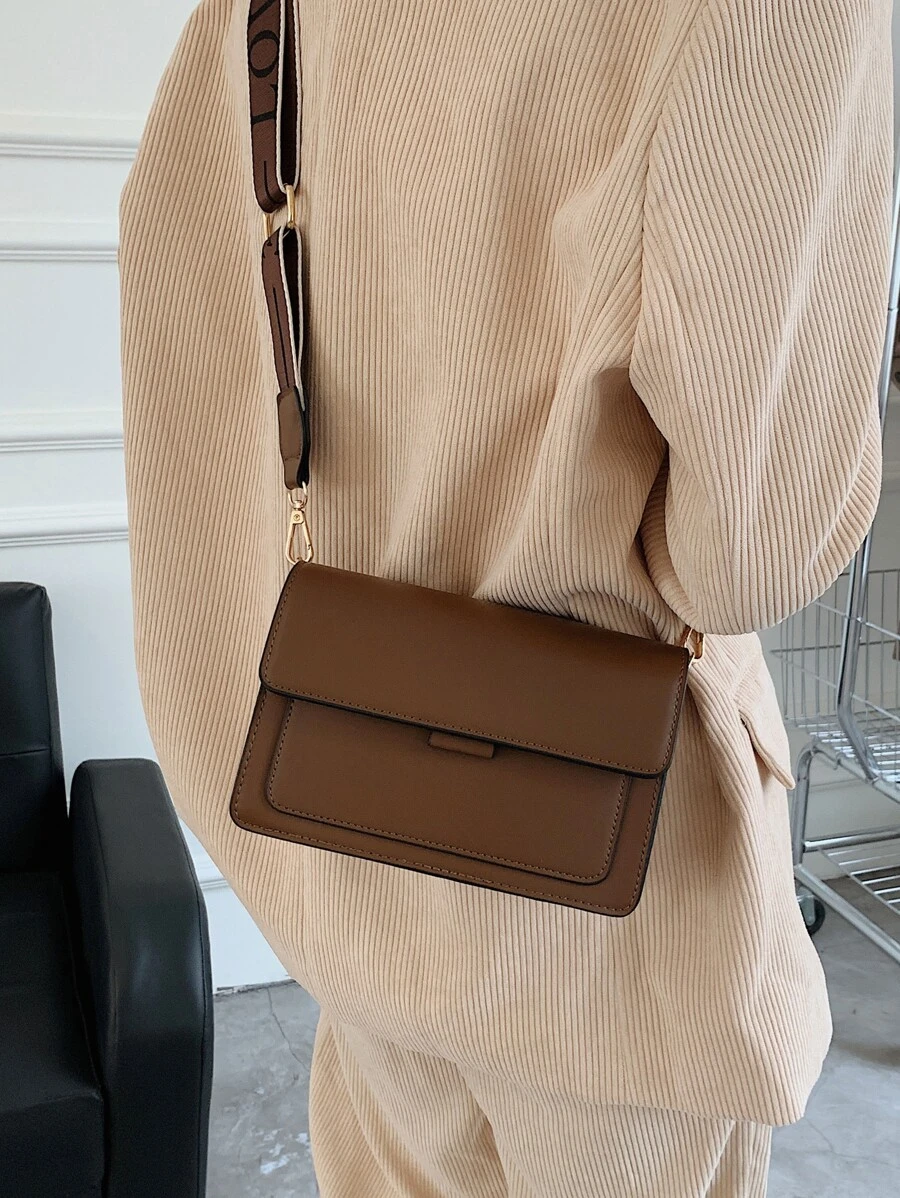 極簡風格斜挎包 - 咖啡棕 - 查看 1