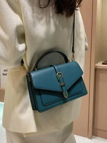 金屬扣翻蓋方包 - 水鴨藍 - 查看 2