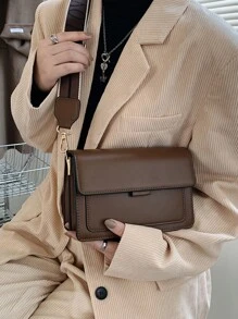 極簡風格斜挎包 - 咖啡棕 - 查看 3