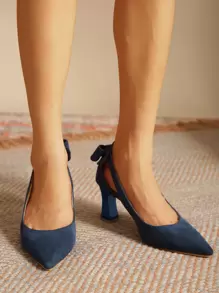 Zapatos de tacón con diseño de lazo de punta con tacón - Azul Marino - Ver 3