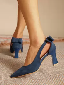 Zapatos de tacón con diseño de lazo de punta con tacón - Azul Marino - Ver 5
