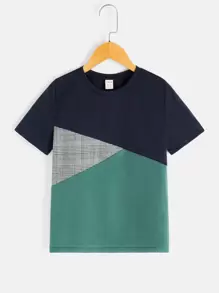 SHEIN Boys Glen Plaid Colour Block Tee - Multicolor - View 1