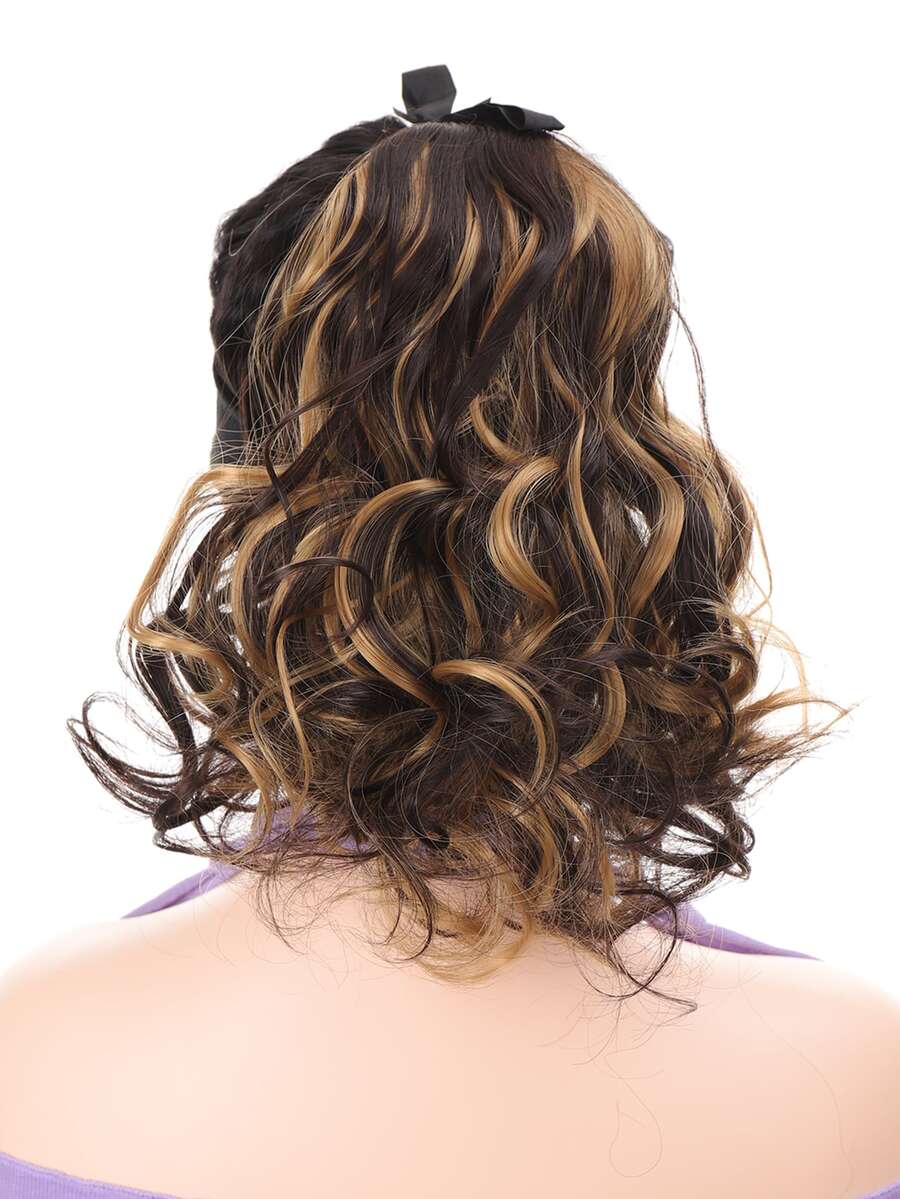 Natural Curly Synthetic Ponytail Hair Extension - Multicolor - View 1