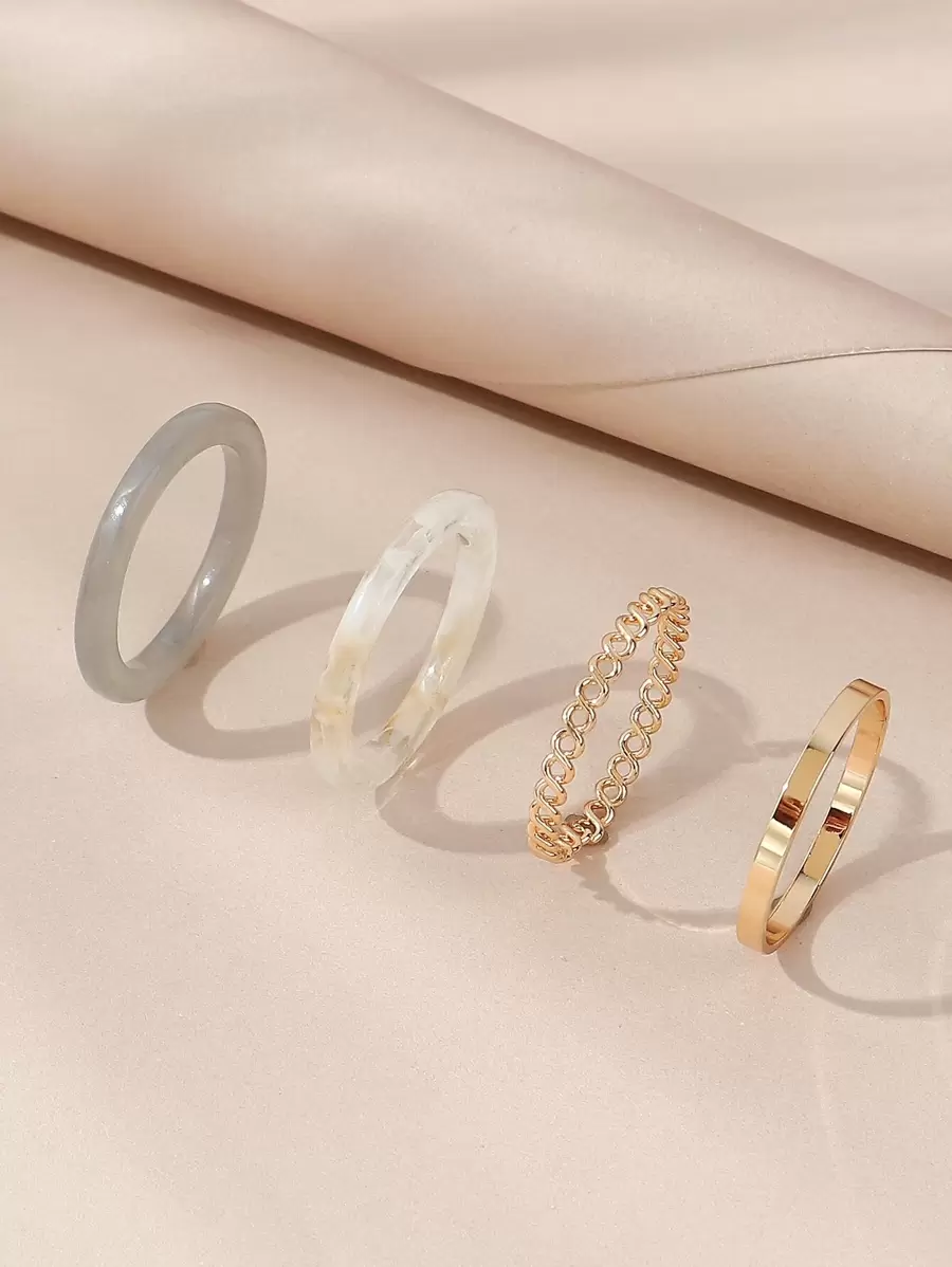 4入組扭結細節戒指 - 彩色 - 查看 1