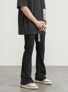 Claim Dot Áo dáng rộng cho nam Dây rút màu trơn Quần bó sát eo Bùng màu đen trơn Đi chơi thường ngày Quà tặng bạn trai - màu đen - Xem 1