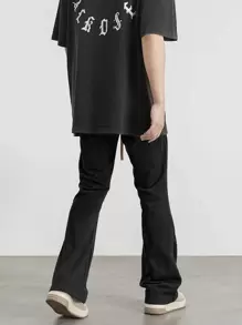 Claim Dot Áo dáng rộng cho nam Dây rút màu trơn Quần bó sát eo Bùng màu đen trơn Đi chơi thường ngày Quà tặng bạn trai - màu đen - Xem 2