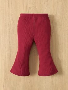 SHEIN 嬰兒素色喇叭褲 - 酒紅色 - 查看 2