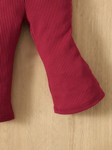 SHEIN 嬰兒素色喇叭褲 - 酒紅色 - 查看 4