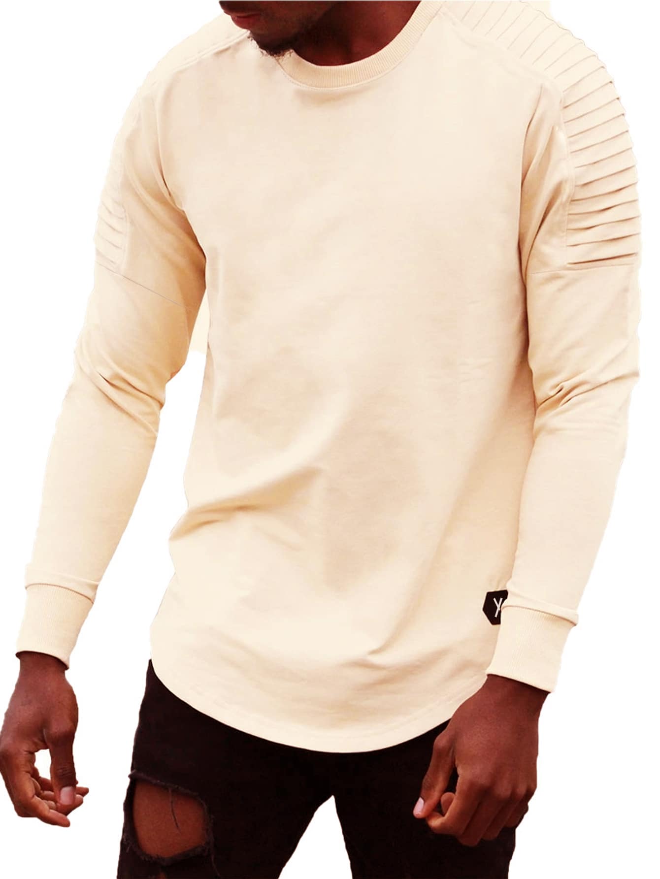 男士插肩袖褶皺細節T恤 - 米色 - 查看 1