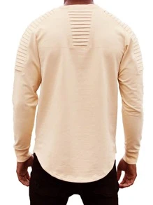 男士插肩袖褶皺細節T恤 - 米色 - 查看 2