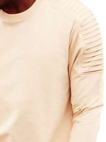 男士插肩袖褶皺細節T恤 - 米色 - 查看 3