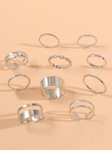 10入組鏈條設計戒指 - 銀色 - 查看 1