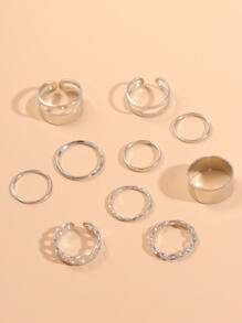 10入組鏈條設計戒指 - 銀色 - 查看 2