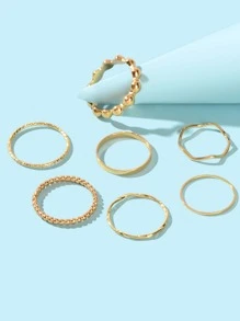 7pcs Twist Detail Ring - Yellow Gold - View 1