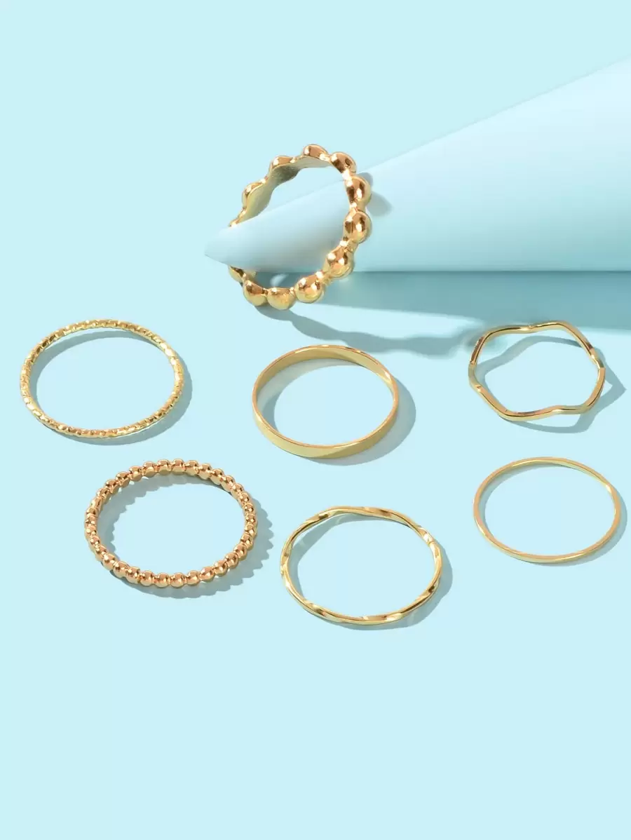 7pcs Twist Detail Ring - Yellow Gold - View 1