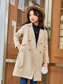 女孩1入組西裝領雙排釦腰帶風衣外套