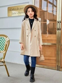 女孩1入組西裝領雙排釦腰帶風衣外套