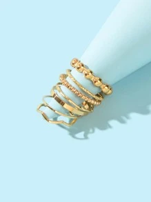 7pcs Twist Detail Ring - Yellow Gold - View 4
