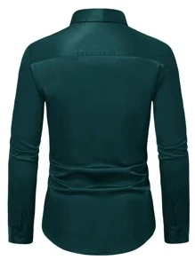 Manfinity Mode Men Button Front Solid Shirt - Dark Green - View 2