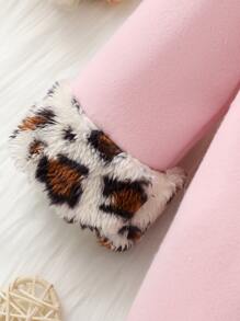 SHEIN Baby Leopard Pattern Borg Collar Pea Coat & Hat - Baby Pink - View 4