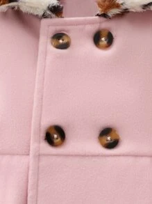SHEIN Baby Leopard Pattern Borg Collar Pea Coat & Hat - Baby Pink - View 6