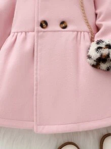 SHEIN Baby Leopard Pattern Borg Collar Pea Coat & Hat - Baby Pink - View 7