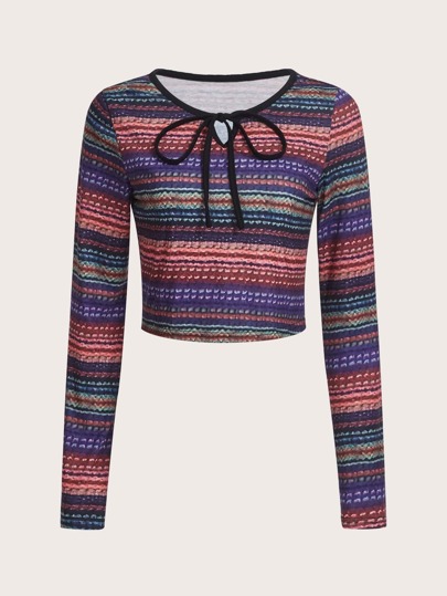 Allover Print Tie Neck Tee