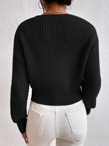 Calvaya Surplice Neck Drop Shoulder Sweater,Long Sleeve Tops