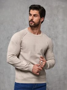 Manfinity Homme 男士圓領套頭針織毛衣，圓領落肩長袖素面時尚毛衣