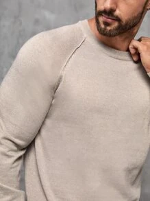 Manfinity Homme 男士圓領套頭針織毛衣，圓領落肩長袖素面時尚毛衣