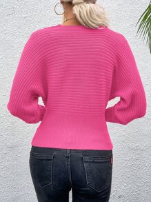 SHEIN Unity Jersey de manga murciélago con encaje en contraste de hombros descubiertos - Rosa Fucsia - Ver 2