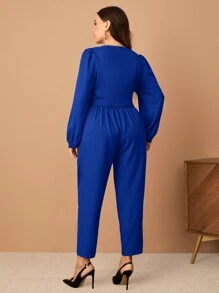 SHEIN Privé 大碼燈籠袖短款上衣和前繫帶長褲