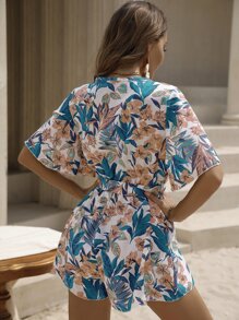 SHEIN VCAY Floral Print Wrap Belted Jumpsuit - Multicolor - View 2