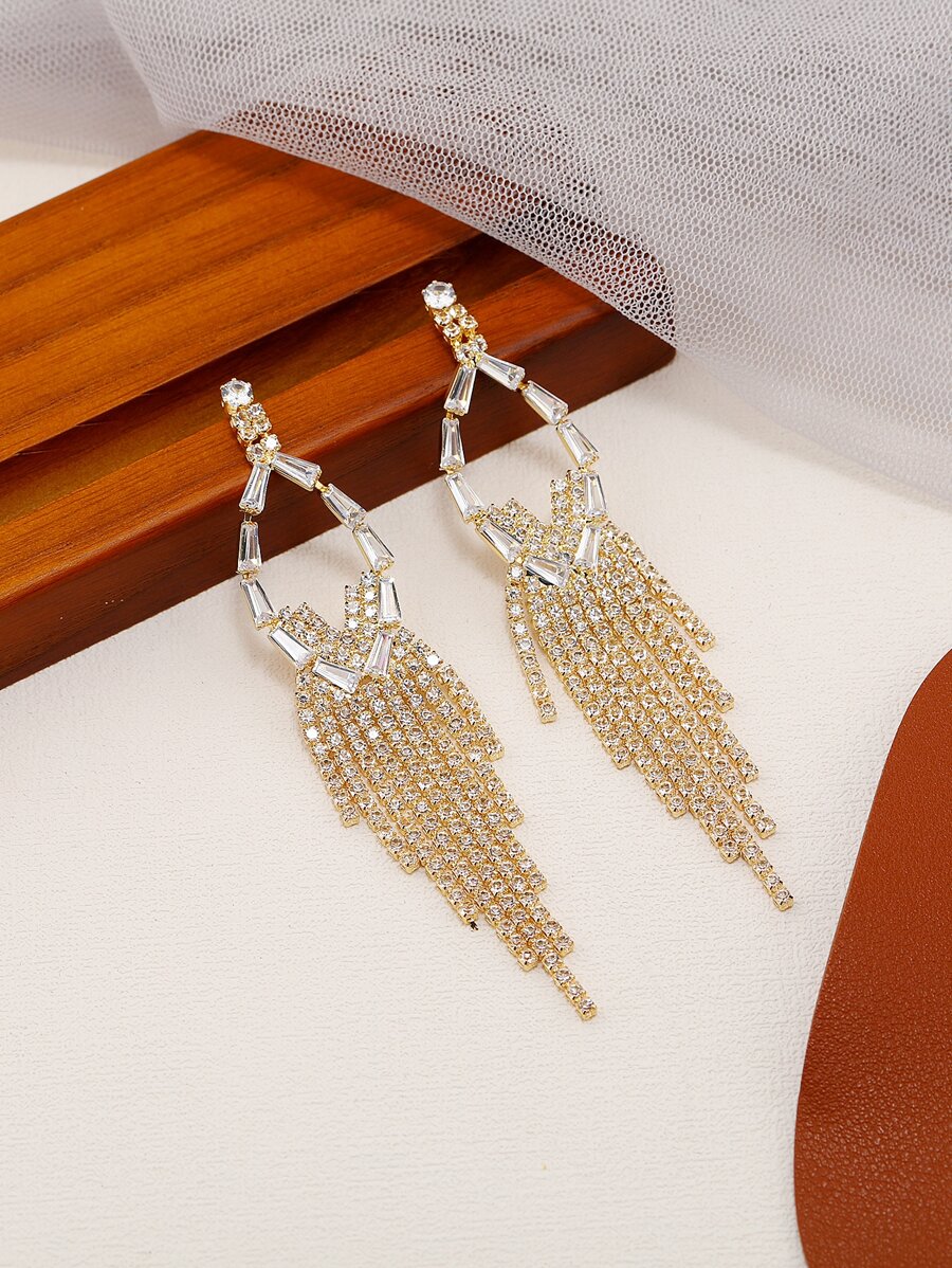 Cubic Zirconia Tassel Drop Earrings - Multicolor - View 1