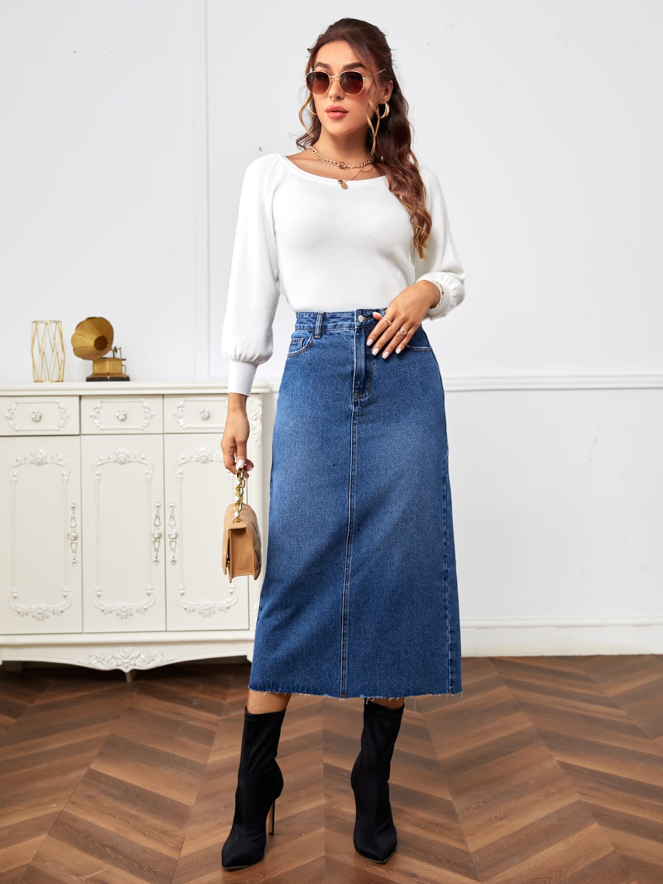 Slanting Pocket SHEIN Slant Pocket Straight Denim Skirt | SHEIN USA