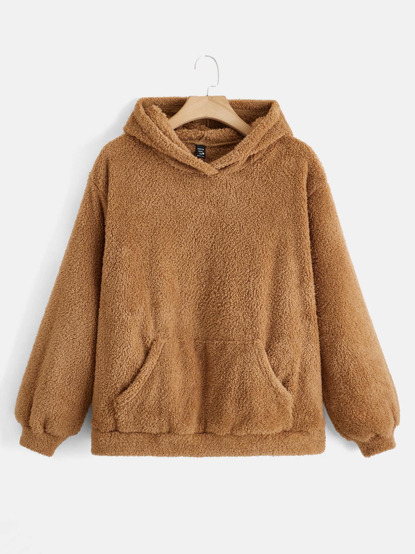 SHEIN EZwear 大碼袋鼠口袋毛絨帽衫