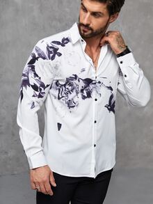 Manfinity Men Tiger Print Shirt - White - View 4
