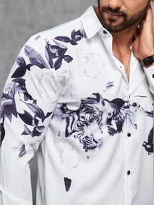 Manfinity Men Tiger Print Shirt - White - View 5