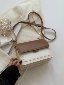 时尚别致的小方包，时尚简约拼色单肩包，配有链条肩带，百搭斜挎包，适合年轻女孩，适合购物、约会、正式活动、日常穿着、通勤 - 彩色 - 查看 3