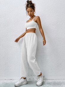 SHEIN EZwear Crop Cami Top & Joggers - White - View 3