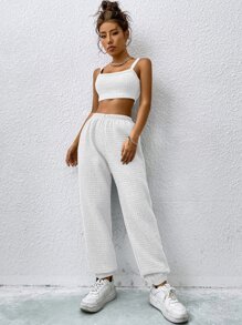 SHEIN EZwear Crop Cami Top & Joggers - White - View 6