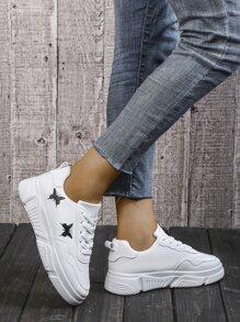 Butterfly Pattern Lace-up Front Skate Shoes - White - View 1