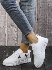 Butterfly Pattern Lace-up Front Skate Shoes - White - View 4